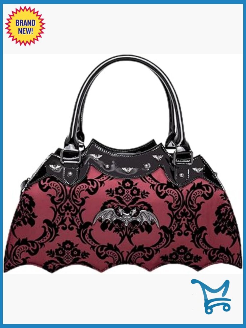 Bat Shaped Satchel Handbag with Crossbody Strap Vegan Leather
